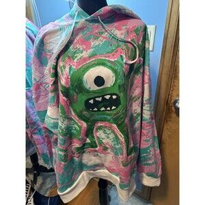 NEW Disney Hoodie Adult 2XL Pink Green Mike Wazowski Graffiti Monsters Inc Parks